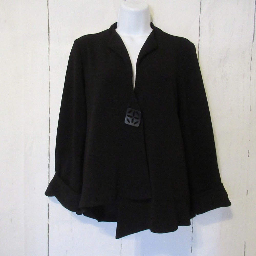 IC By Connie K‎ Jacket L Black Asymmetric Artsy Minimalist Lagenlook Cardigan